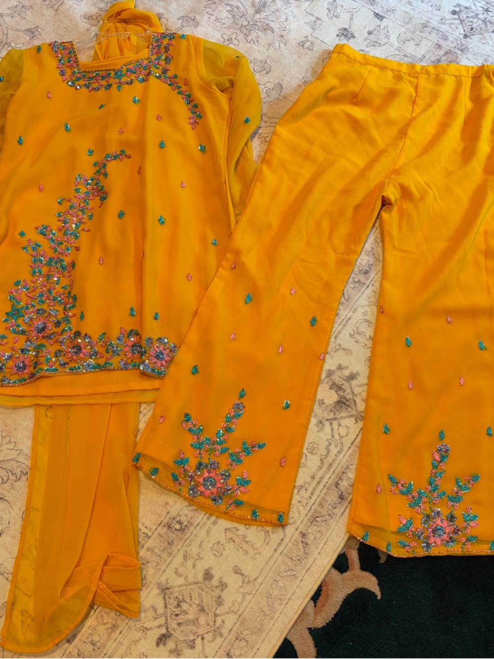 Embroidered Mustard Yellow 3-Piece Ethnic Set